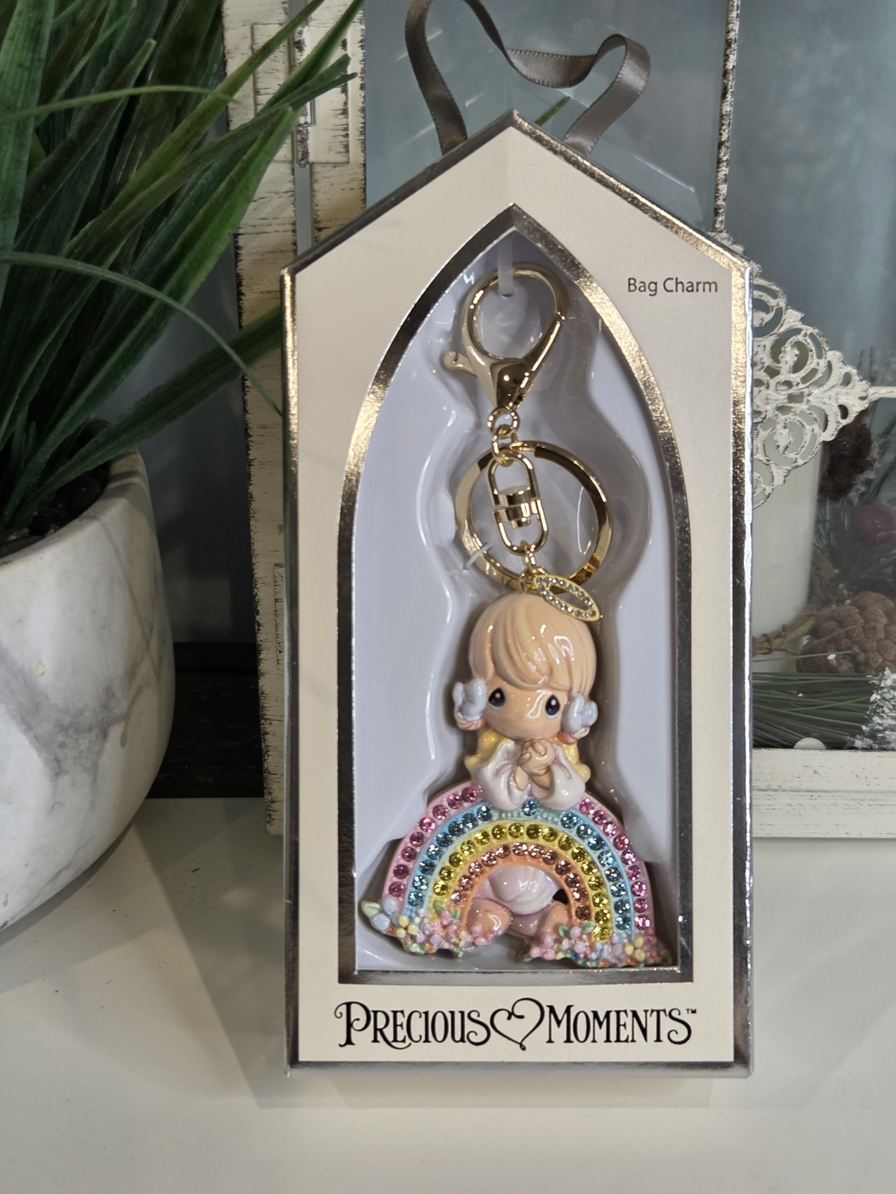 Precious Moments Gold Rainbow Crystal Bag Charm NEW